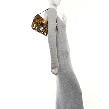 FENDI Sequin Beaded Baguette Gold Brown