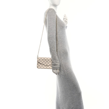 LOUIS VUITTON Damier Azur Pochette Felicie Chain Wallet Rose Ballerine