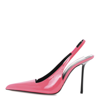SAINT LAURENT Patent Calfskin Kiss 105 Slingback Pumps 39.5 Highlighter Coral