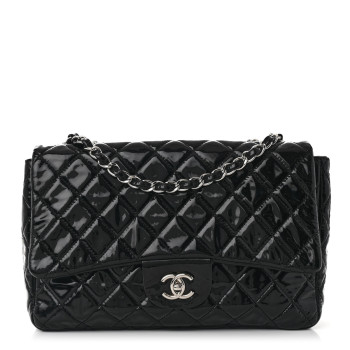 CHANEL Patent Quilted Jumbo Single Flap Black
