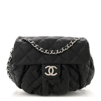 CHANEL Washed Lambskin Quilted Mini Chain Around Flap Black