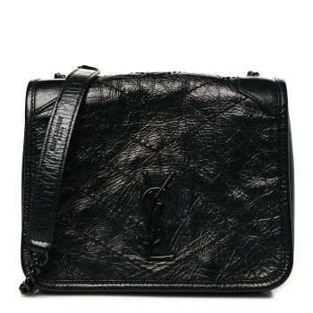 SAINT LAURENT Crinkled Calfskin Matelasse Monogram Niki Chain Satchel Black