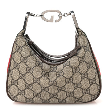 GUCCI GG Supreme Monogram Textured Dollar Calfskin Web Mini Attache Bag Beige Ebony New Acero