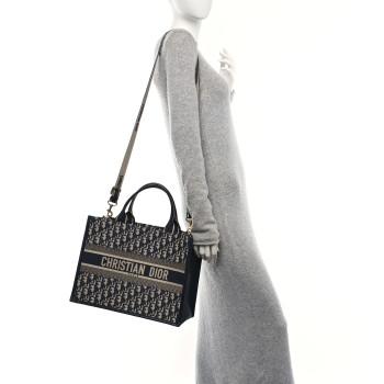 CHRISTIAN DIOR Oblique Calfskin Medium Book Tote With Strap Blue Multicolor