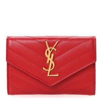 SAINT LAURENT Grain De Poudre Matelasse Chevron Small Monogram Envelope Wallet Bandana Red
