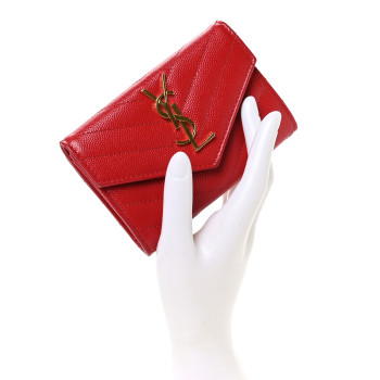 SAINT LAURENT Grain De Poudre Matelasse Chevron Small Monogram Envelope Wallet Bandana Red
