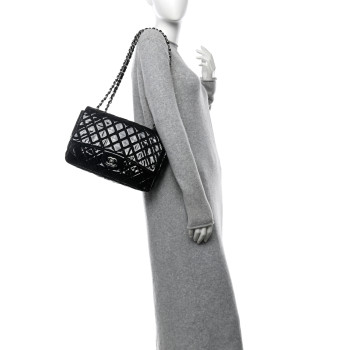 CHANEL Patent Quilted Jumbo Single Flap Black