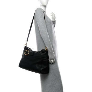 GUCCI Pebbled Calfskin Ride Medium Top Handle Bag Black