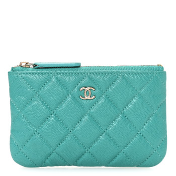 CHANEL Caviar Quilted Small Cosmetic Case Turquoise
