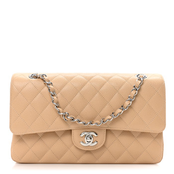 CHANEL Caviar Quilted Medium Double Flap Beige