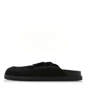 HERMES Suede Calfskin Go Mules 38 Black
