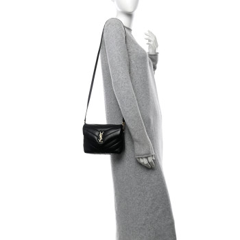 SAINT LAURENT Calfskin Y Quilted Monogram Toy Loulou Crossbody Bag Black