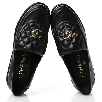 CHANEL Lambskin Quilted CC Turnlock Loafers 36 Black