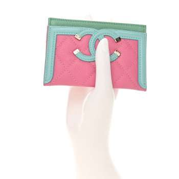 CHANEL Caviar Quilted CC Filigree Card Holder Pink Blue Green