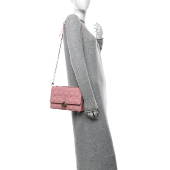 CHRISTIAN DIOR Lambskin Cannage My Dior Top Handle Bag Old Rose