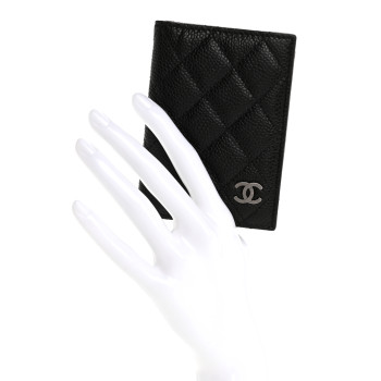 CHANEL Caviar Quilted Card Holder Wallet Black