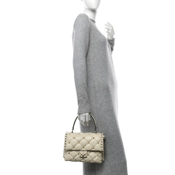 VALENTINO GARAVANI Nappa Medium Candystud Top Handle Bag Light Ivory