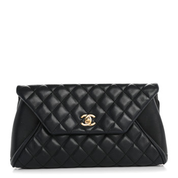 CHANEL Lambskin Quilted Fold Up Again Clutch Dark Blue