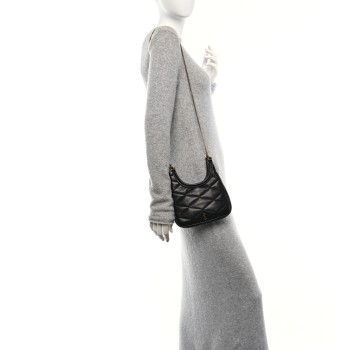 SAINT LAURENT Lambskin Quilted Monogram Sade Hobo Black