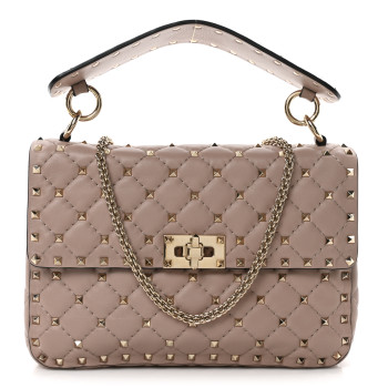 VALENTINO GARAVANI Lambskin Medium Rockstud Spike Shoulder Bag Poudre