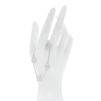 VAN CLEEF & ARPELS 18K White Gold Diamond 5 Motifs Vintage Alhambra Bracelet