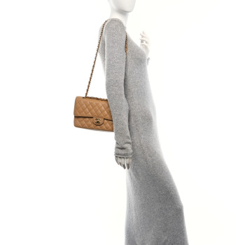 CHANEL Caviar Quilted Medium Double Flap Beige