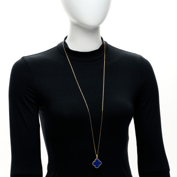VAN CLEEF & ARPELS 18K Yellow Gold Blue Agate Magic Alhambra Long Necklace