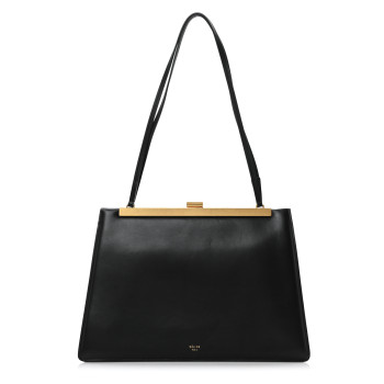 CELINE Patina Box Calfskin Medium Clasp Bag Black