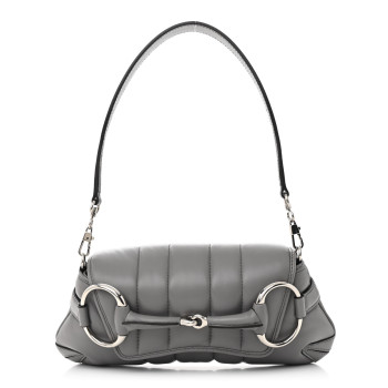 GUCCI Nappa Vertical Matelasse Small Maxi Horsebit Chain Shoulder Bag Gray