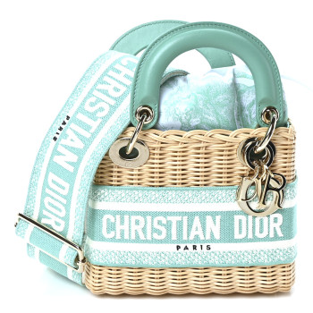 CHRISTIAN DIOR Wicker Oblique Mini Lady Dior Bag Aquamarina
