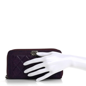 CHANEL Lambskin Quilted Boy Zip Around Wallet Purple