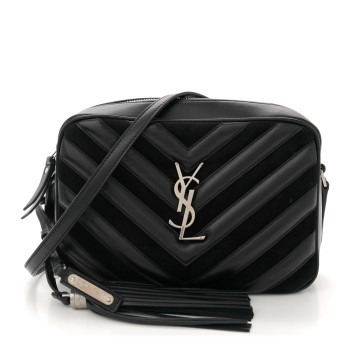 SAINT LAURENT Calfskin Suede Matelasse Monogram Lou Camera Bag Black