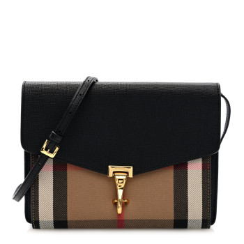 BURBERRY Derby Calfskin House Check Small Macken Crossbody Bag Black