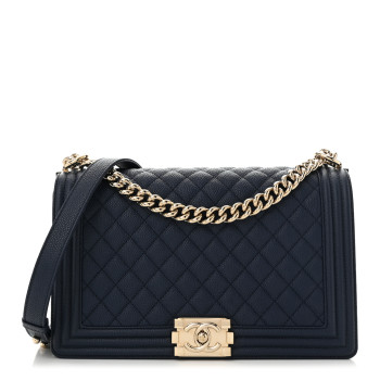 CHANEL Caviar Quilted New Medium Boy Flap Navy