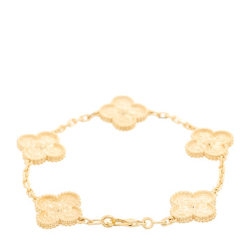 VAN CLEEF & ARPELS 18K Yellow Gold 5 Motifs Vintage Alhambra Bracelet