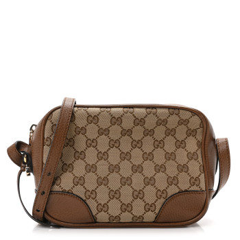 GUCCI Monogram Mini Bree Messenger Bag Beige Tabacco