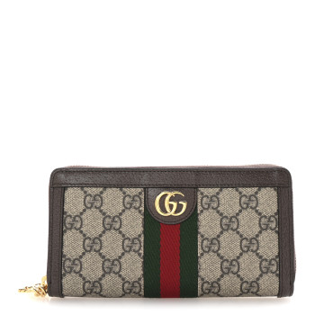 GUCCI GG Supreme Monogram Web Ophidia Zip Around Wallet Brown