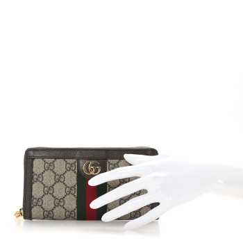 GUCCI GG Supreme Monogram Web Ophidia Zip Around Wallet Brown