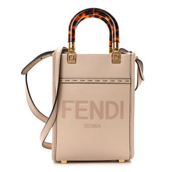 FENDI Vitello King Plexiglass Logo Embossed Mini Fendi Sunshine Shopper Tote Poudre
