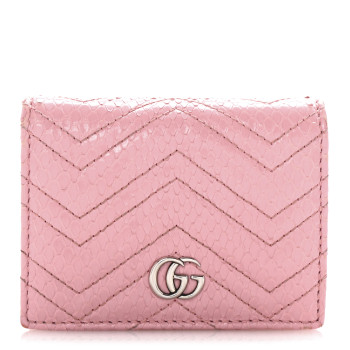 GUCCI Snakeskin GG Marmont Card Case Wallet Perfect Pink
