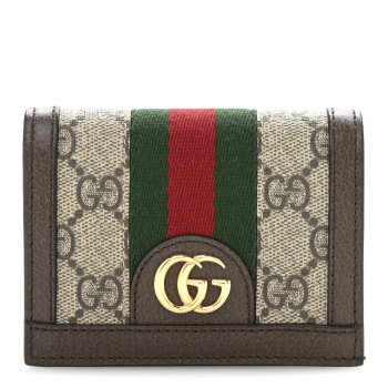 GUCCI GG Supreme Monogram Web Ophidia Card Case Beige New Acero