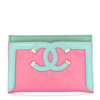 CHANEL Caviar Quilted CC Filigree Card Holder Pink Blue Green