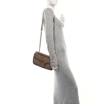 GUCCI Calfskin Matelasse Small GG Marmont Shoulder Bag Porcelain Rose