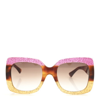 GUCCI Square Frame GG0083S Sunglasses Glitter Pink Multi