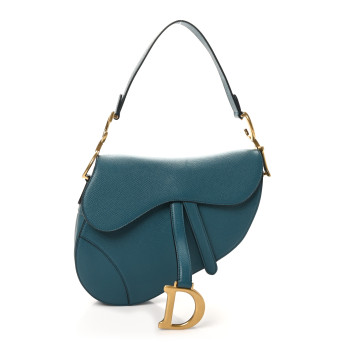 CHRISTIAN DIOR Grained Calfskin Saddle Bag Turquoise