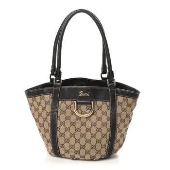 GUCCI Monogram Small Gold D Ring Tote Brown