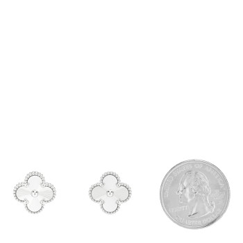 VAN CLEEF & ARPELS 18K White Gold Guilloche Vintage Alhambra Earrings