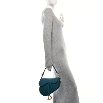 CHRISTIAN DIOR Grained Calfskin Saddle Bag Turquoise