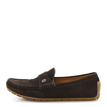 GUCCI Suede Mens Interlocking G Driver Loafers 8 Cocoa