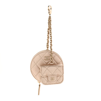 CHANEL Metallic Lambskin Quilted Round Clip On Coin Purse Airpods Case Gold